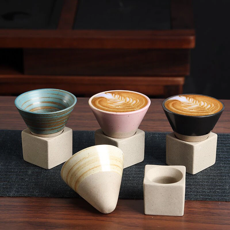 1pc retro japonský trojuholníkový kužeľ tvar hrnčiarska čajová šálka šálka keramika keramický hrnček Rougte latte porcelánový pohár pre domácu kanceláriu