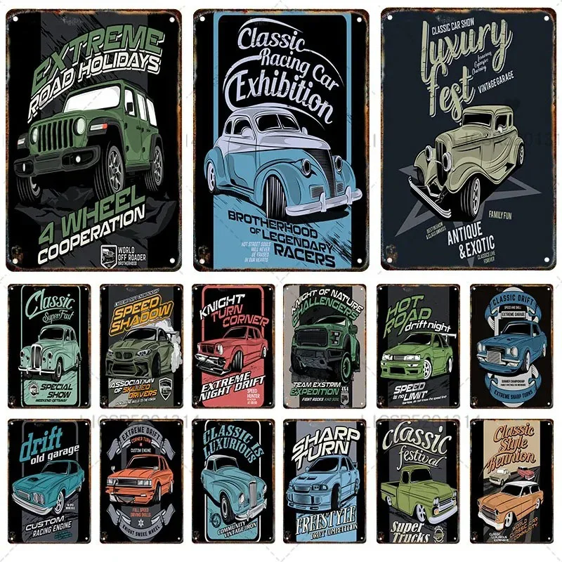 1pc retro nostalgický plagát kovový hliníkový logo logo automobilov retro maľba garážová dekora