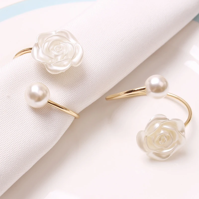 1pc Romantická osobnosť kovový obrúsok Ručný prsteň ružová perla dekorálna brový elegantný západný spinný prsteň