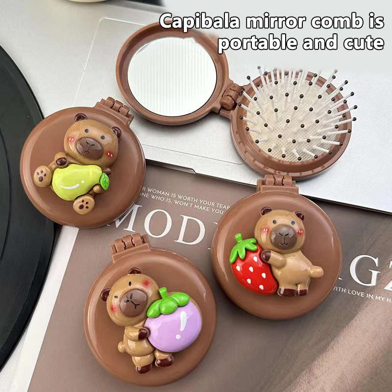 1pc roztomilý karikatúra skladací vlasový hrebeň s kozmetickým zrkadlom pre dievčatá Air Cushion Masáž prenosný hrebe