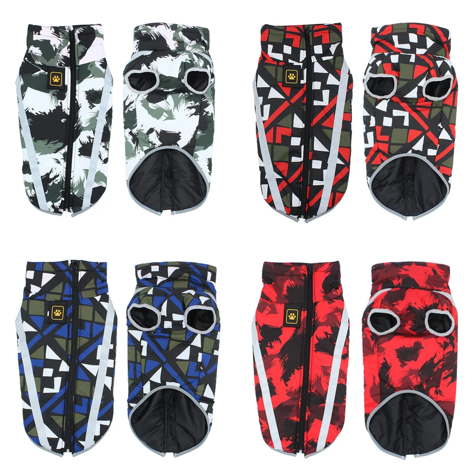 1pc S-6XL Pes Coat Witerproof Witer Winter Well Reflex Pet Down Bunda pre chladné počasie Čierny zips uzavretý nastaviteľný krk
