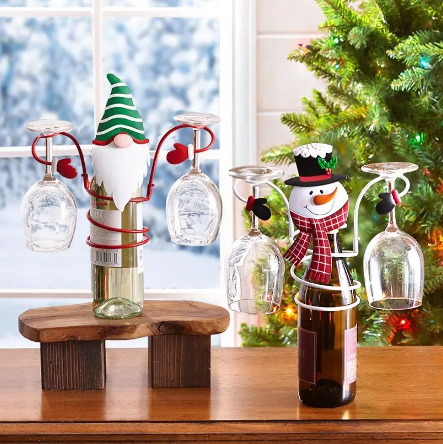 1PC Santa Claus Fľaša na fľašu sklenenú stojan Dekoráciu Santa Claus Snowman Wine Rack Party Desktop Dovidenia Decoration