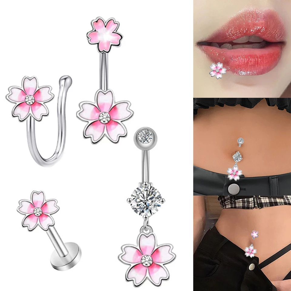 1pc sexy kvetinové telo piercing šperky z nehrdzavejúcej ocele na pivový prsteň kruh kruh Labret Dievčatá Dievčatá kvetinové šperky darček