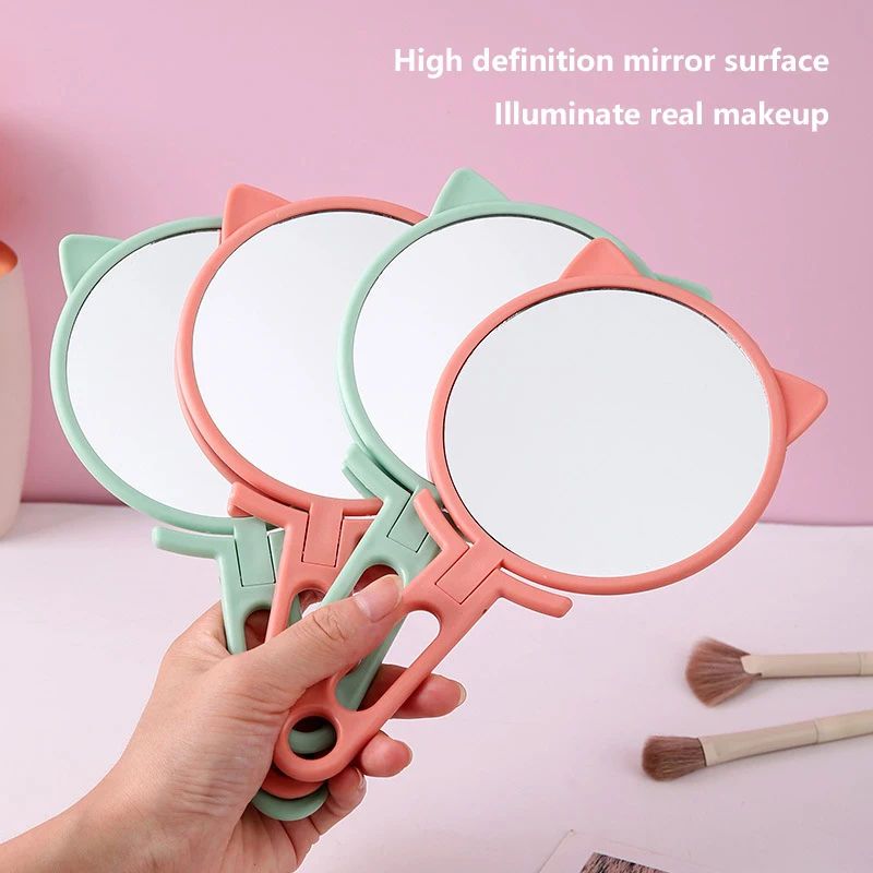 1PC Simple Cat Ears Ručné HD make-up zrkadlo Prenosné skladacie dvojité zrkadlo Desktop cenovo dostupné zrkadlo rukoväte študentov