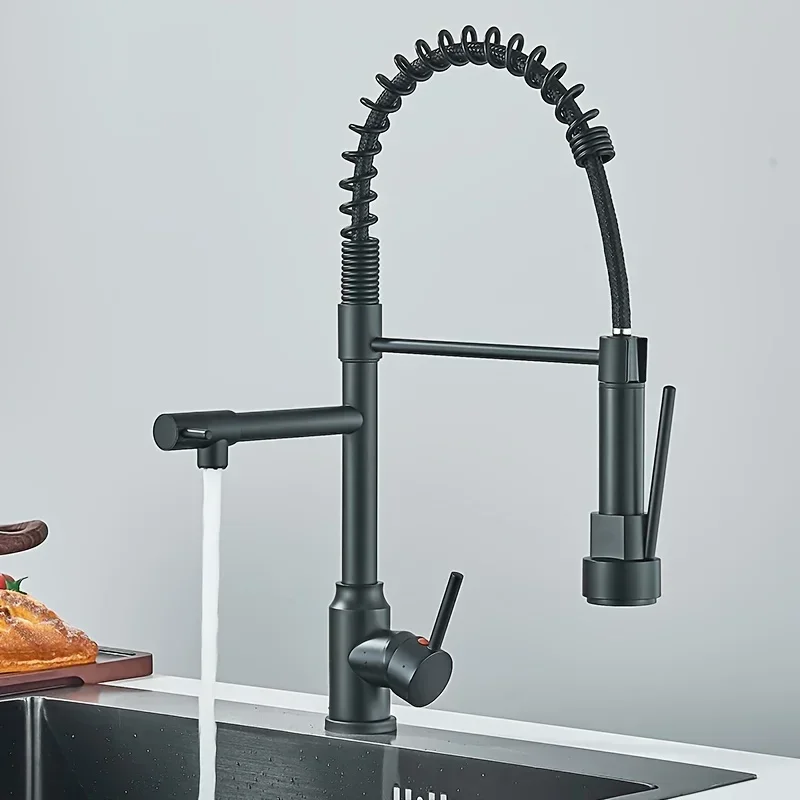 1pc single rukoväť s vysokým oblúkom moderný kuchynský kohútik, matný čierny a chrómový a kefovaný nikel, s 360 ° univerzálnym teleskopickým splash