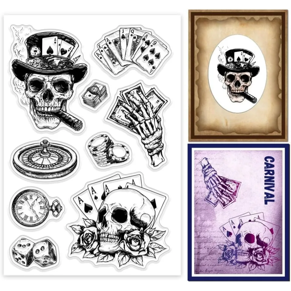 1PC Skeleton Entertainment Clear Stamps Poker Kocky Silikone Clear pečiatky Prehľadné pečiatky pre DIY Scrapbooking