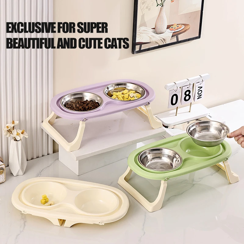 1pc skladačka z nehrdzavejúcej ocele Pet misa pre mačku Cat Cat Cat Cat Cat Cat Misa Pes Misa Ochrana krku Kruba vysoká noha Dvojitá misa
