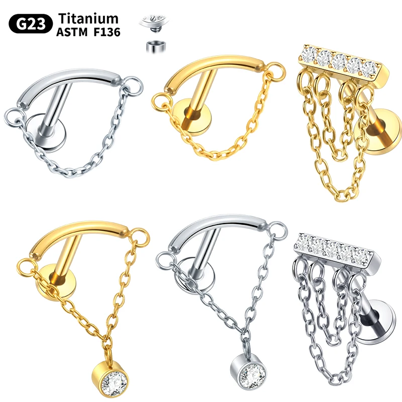 1pc skryté helix piercing titániové ploché náušnice cz zakrytie reťaze