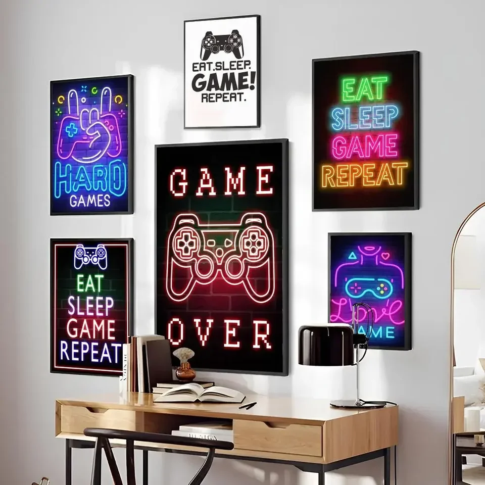 1pc spánková hra neónová opakovaná herná stena Art plagát HD Plagáty domáca izba Bar Cafe Decor Art Wall maľba Obrázok
