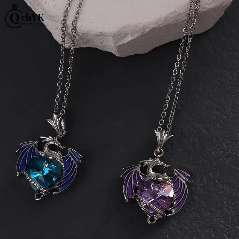 1pc srdcový drak závesný náhrdelník pre ženy modrý fialový drak náhrdelník Cute Dragon Party Darček