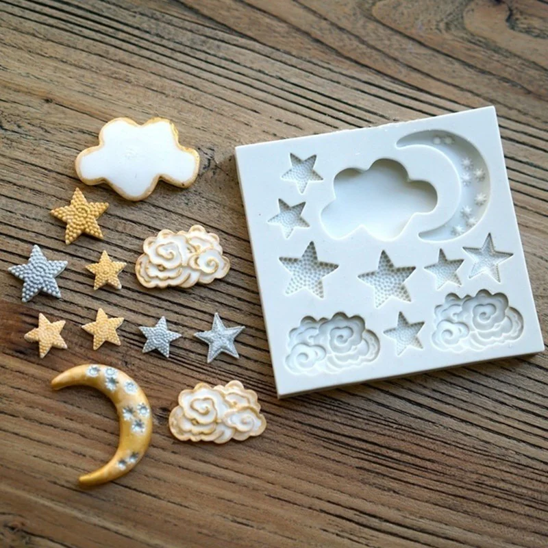 1PC Star Cloud Moon Silikone Fold Cupcake Fondant Cake Deskotovacie náradie Čokoládové formy gumpaste farby náhodné