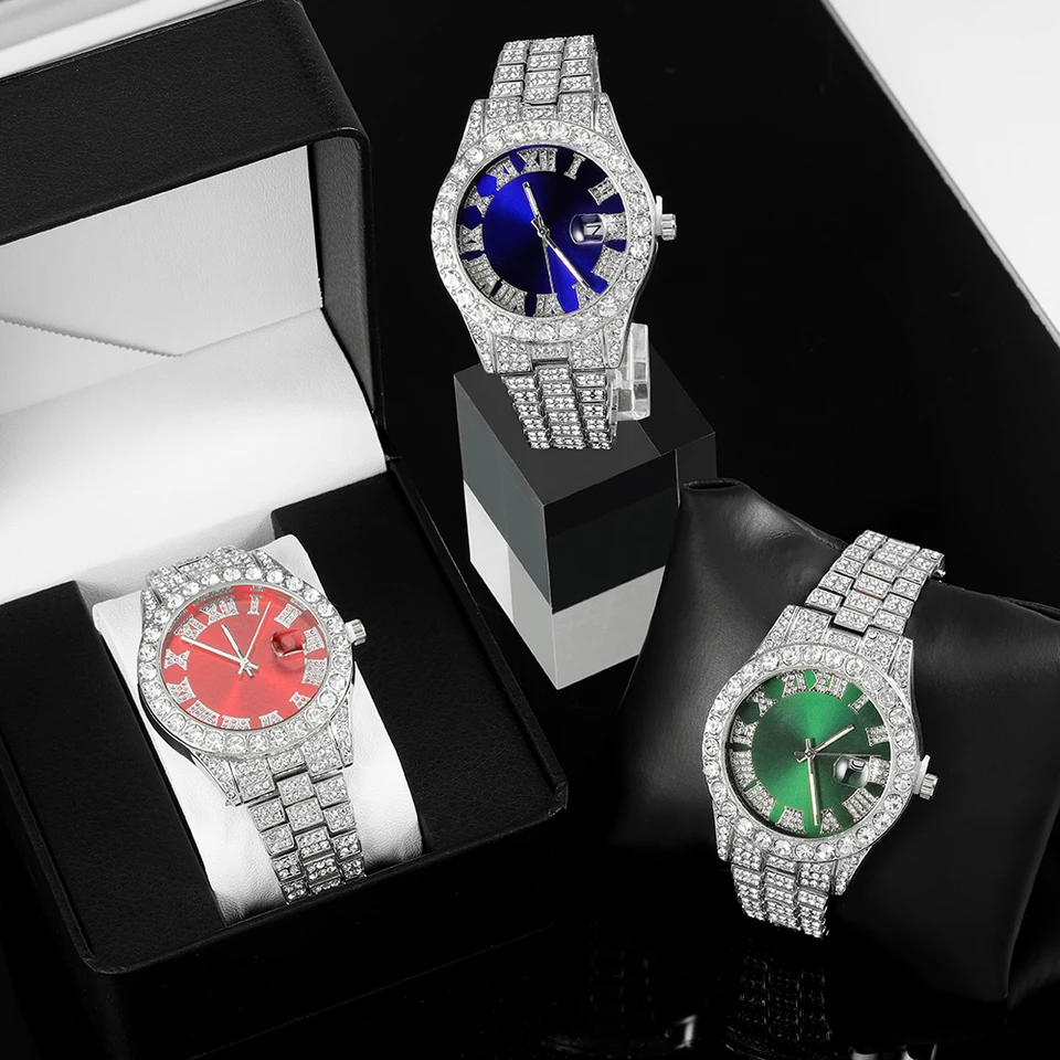 1PC Stylish Quartz Watch Hip-Hop Punk Diamonds Strieborné hodinky Zbalené Veľkosť Adjusteru Street Men Dámske šperky Darček pre šperky