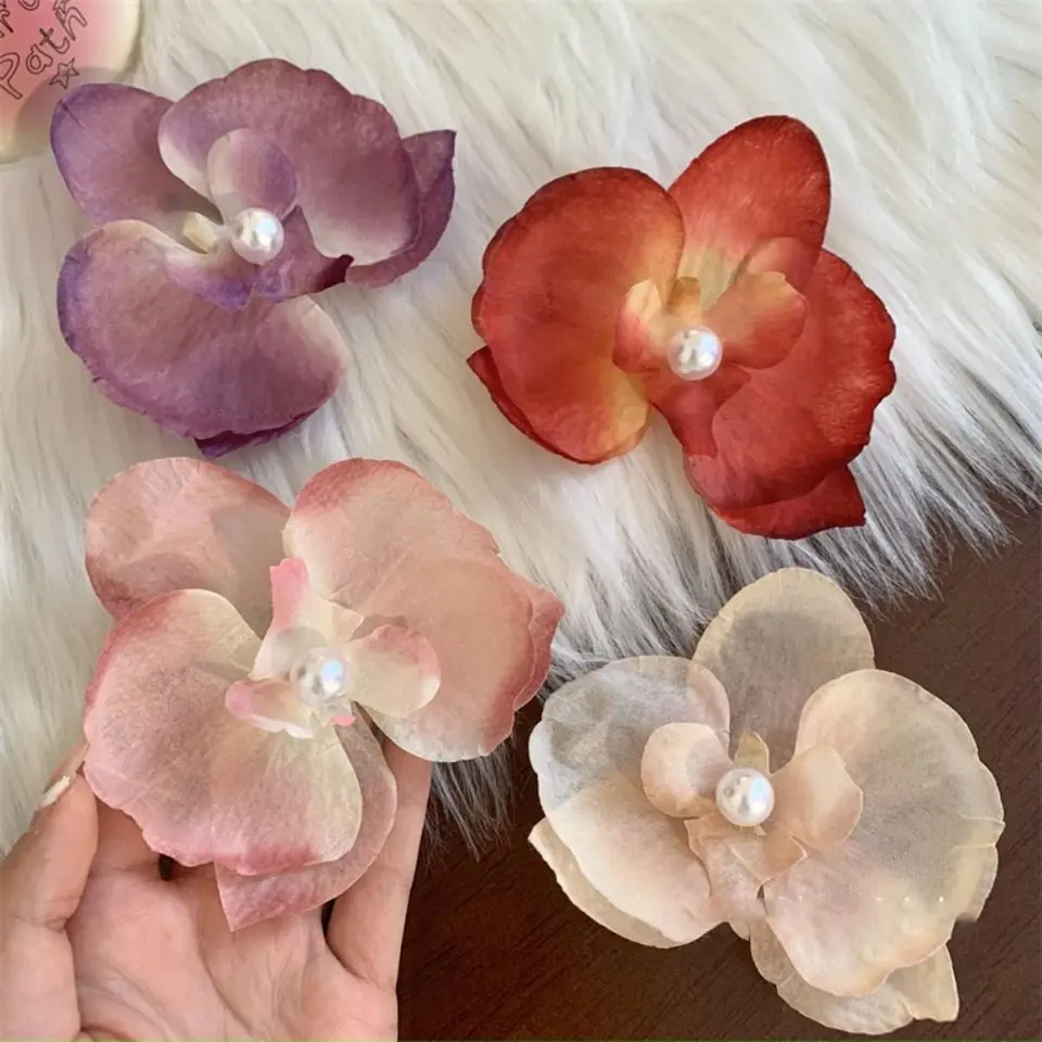 1PC Super Fairy Silk Phalaenopsis Flower Hairpin Photo Bangs Clip Seaside Holiday Headress pre dievčatá Dámske doplnky na vlasy