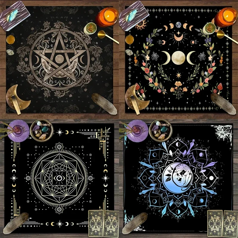 1PC Tarot obrus, oltárna látka, fáza mesiaca, slnko, hviezdna obloha, kvety, čarodejníctvo, rekvizity rituálnych dekorácií oltárnej dekorácie