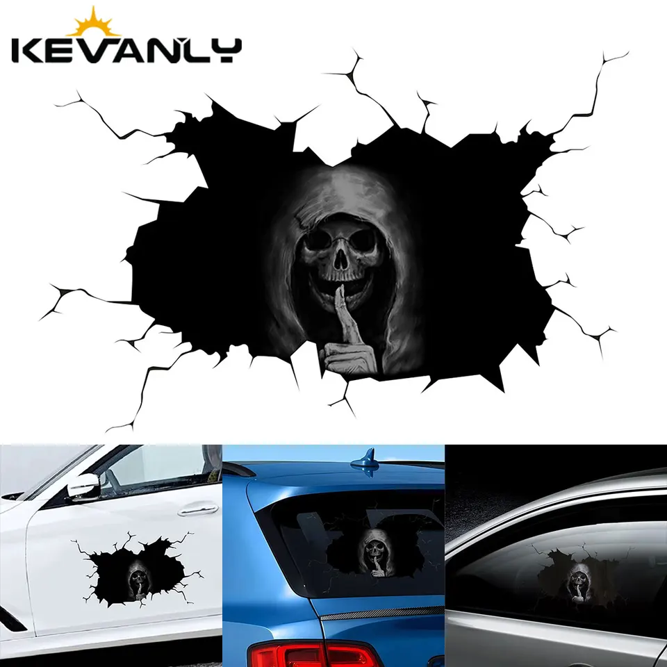 1PC Tichá lebka nálepka Halloween Scary Grim Reaper Ghost Decal, pre autá okno okno Činné sklo dvere kmeňa Decorácie na stenu