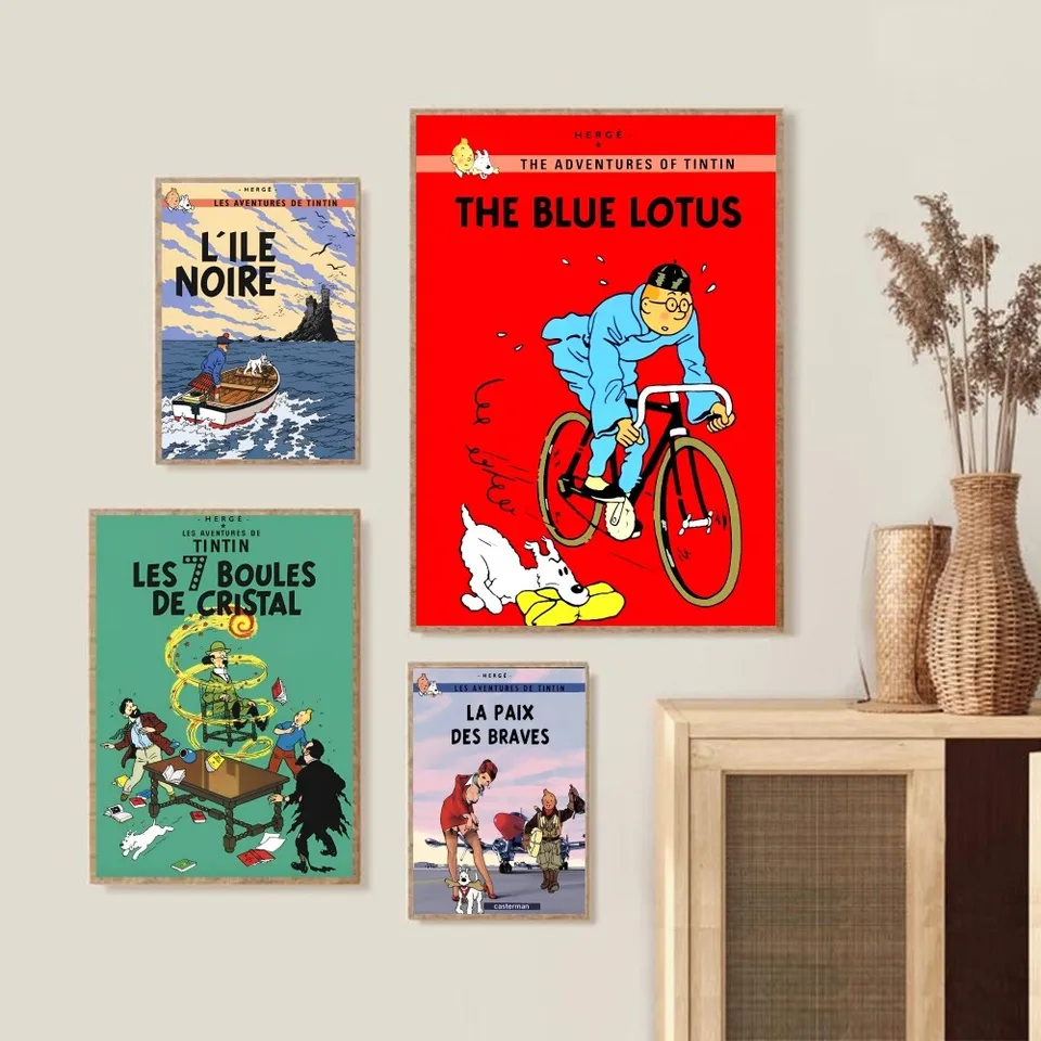 1PC Tintins Adventure Plagery Stumping Art Wall nástenné maľby dekorácie herná izba dekorácie darčeky kawaii maľba maľby