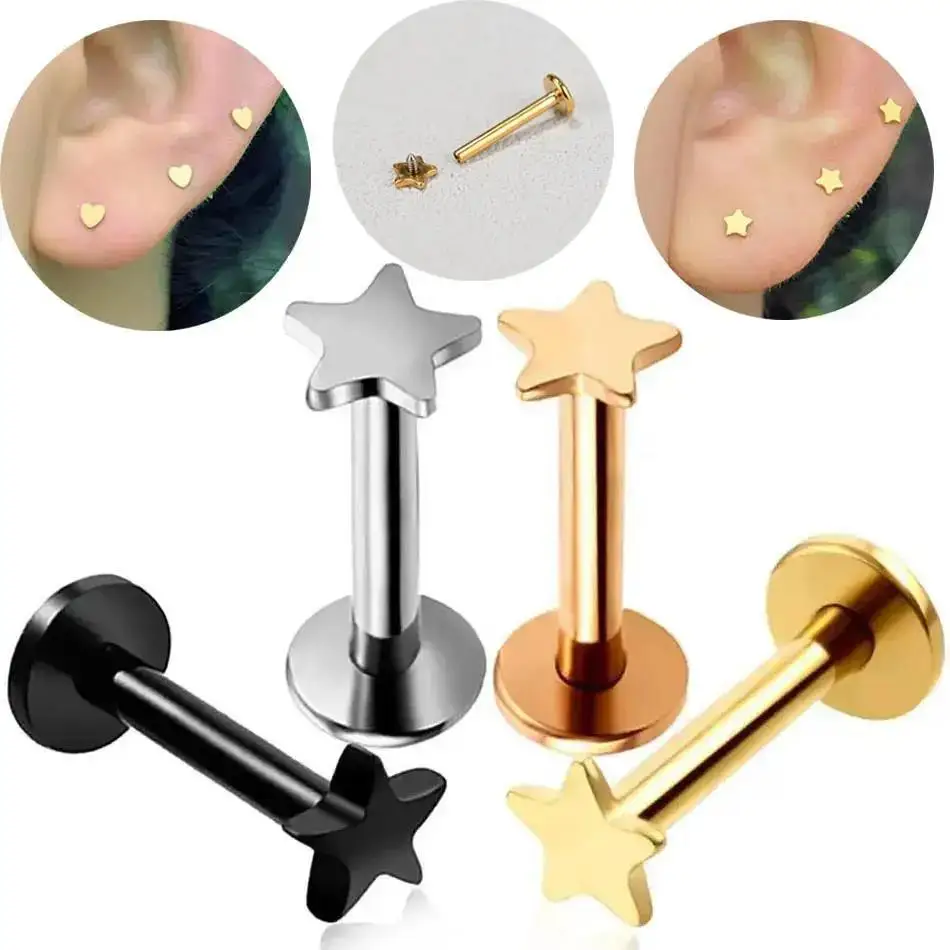 1pc titánový oceľový labret nosa piercing 16g srdcový slnečný slnečný cvok piercing tragus conch chrupavka špirála náušnice Body šperky