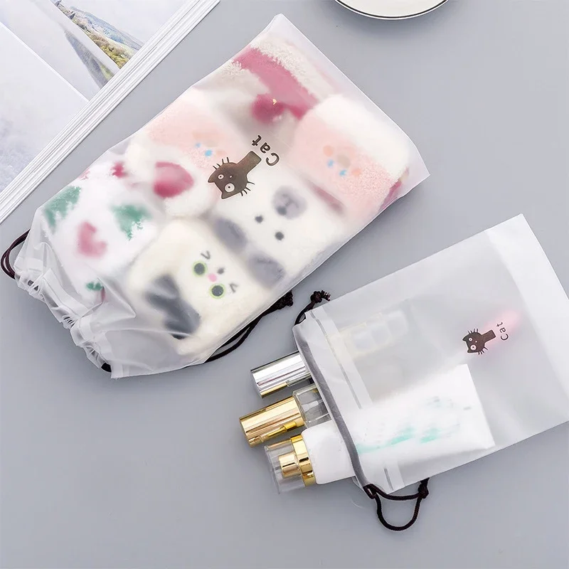 1PC Transparentné šnúrky Cestovné kozmetické skladovacie taška roztomilý karikatúra kaktus mačky ženy toaletné organizátory Outdoor make -up tašky