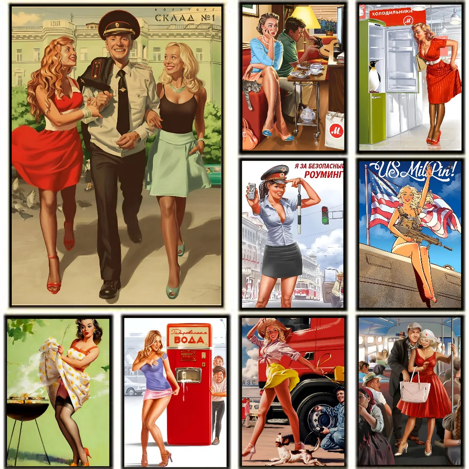 1PC USSR CCCP Pin Up Girl Plagát papier papier Domov obývacia izba Spálňa Vstupný bar reštaurácia Cafe Art maľba dekorácia