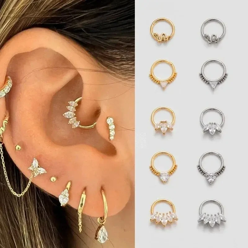 1pc uší piercing špirála Daith Tragus obruč obruč z nosa pre ženy 16 g z nehrdzavejúcej ocele zirkón koruna hadí chrupavky chrupavky
