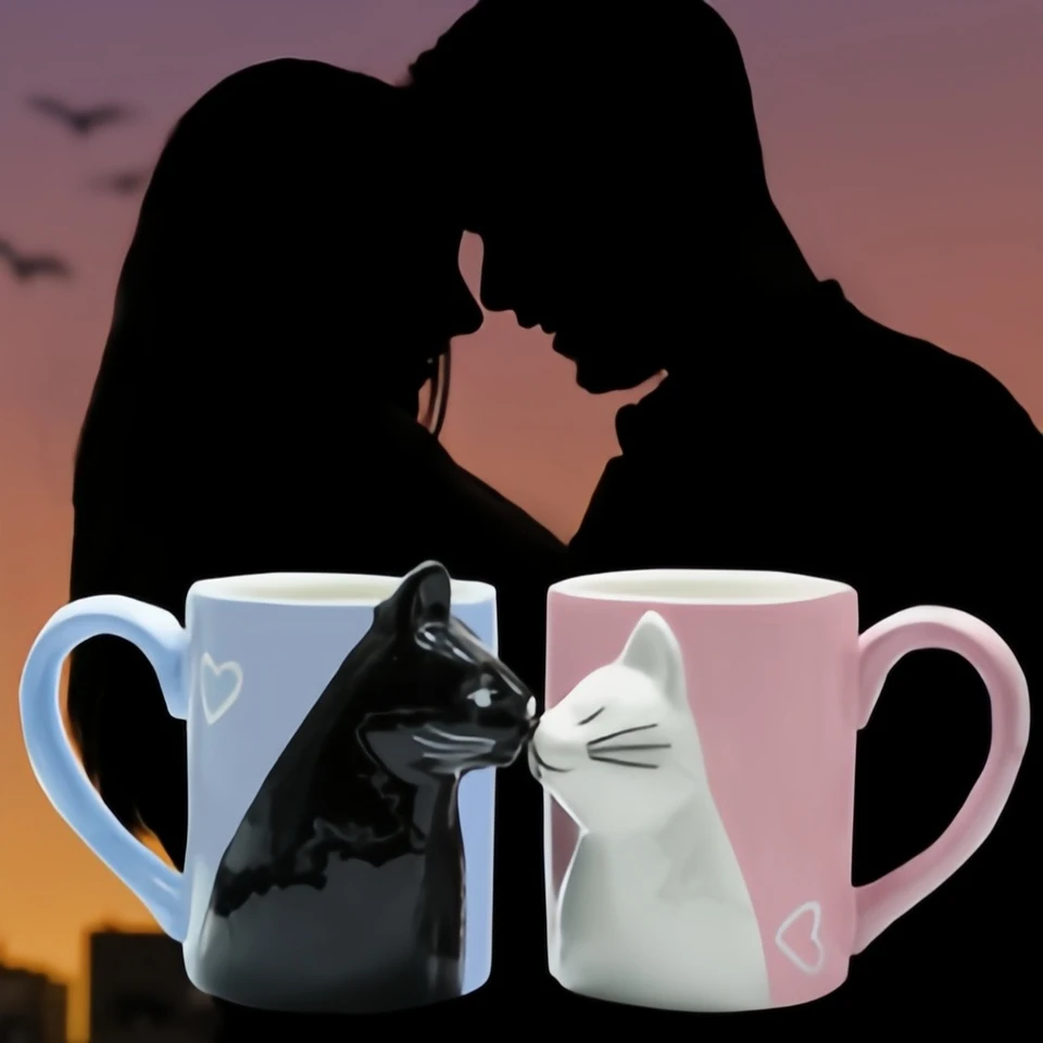 1PC Valentines Day Pár darčeky roztomilý bozkávanie mačací hrnček zodpovedajúci pár dodávky keramických kávových hrnčekov svadobné darčeky výročie