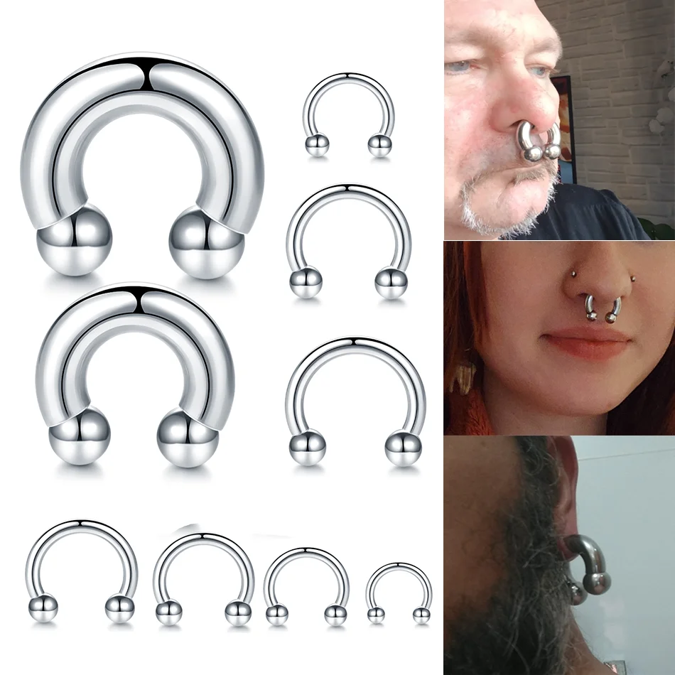 1pc veľký rozchod zakrivený podkovový kruhový čin činky Piercing z nehrdzavejúcej ocele Septum Prsteň Prsteň náušnice Piercing Body Jewelr 12g-00G