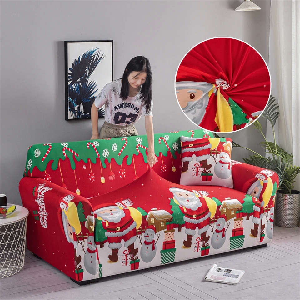 1PC vianočná pohovka kryt Elastic Dust odolný voči prachu Nový rok Sofa Cover Vianocový snehuliak 1/2/3/4 sedadla pohovky Nový rok dekor 2025