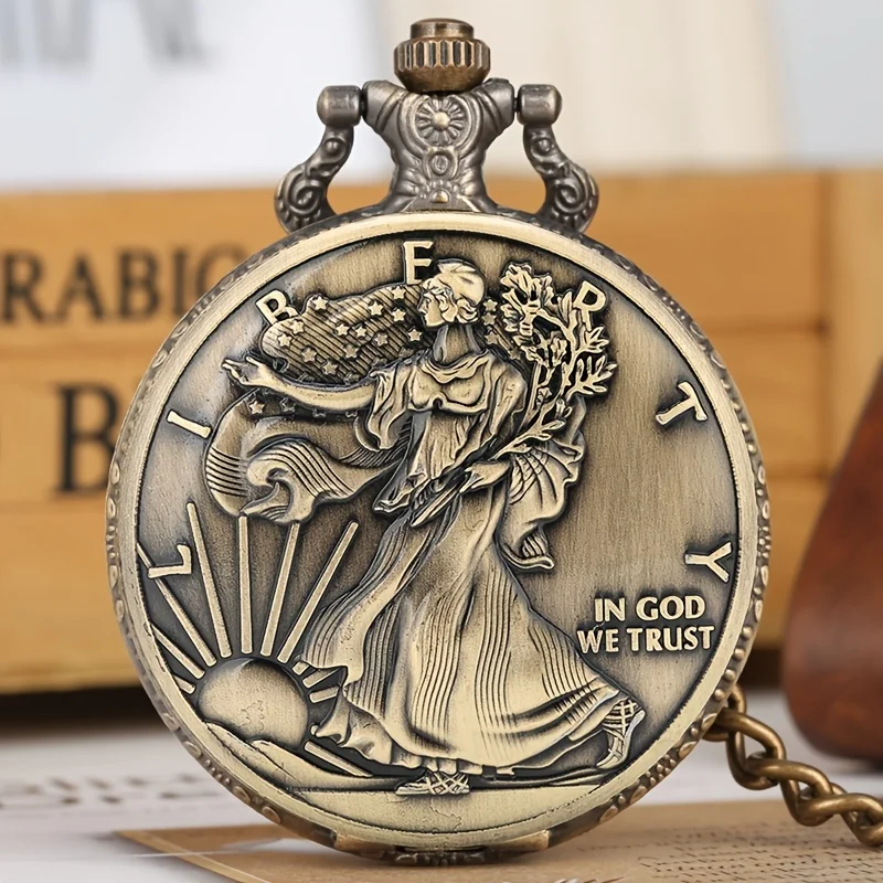 1PC Vintage Quartz Pocket Watch so sochou Liberty Dome Collectible Design