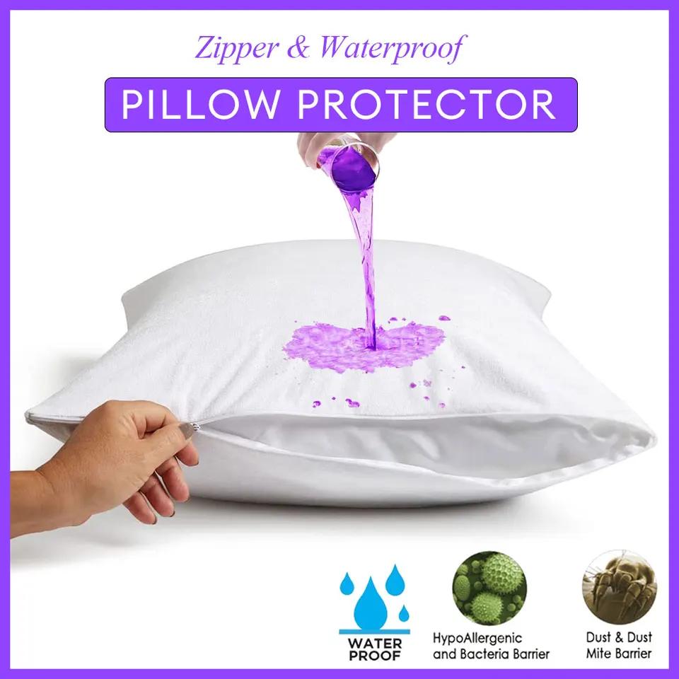 1PC Vodotesný vankúšový pokrytý bavlnená tkanina Terry Zipper vankúš Protect Bedbug Proof a hypoalergénny 50x70cm