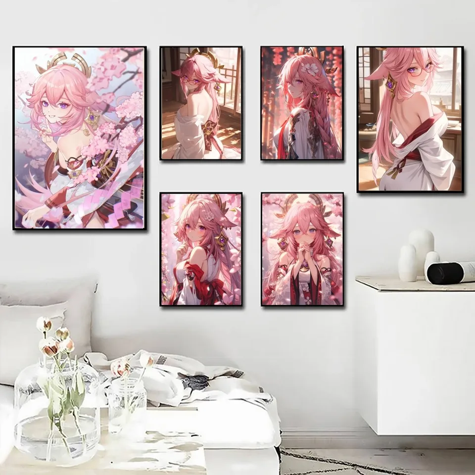 1PC Yae Miko Game Genshin Impact Plagát plagát Art Art Bar Obývacia izba Nábytok