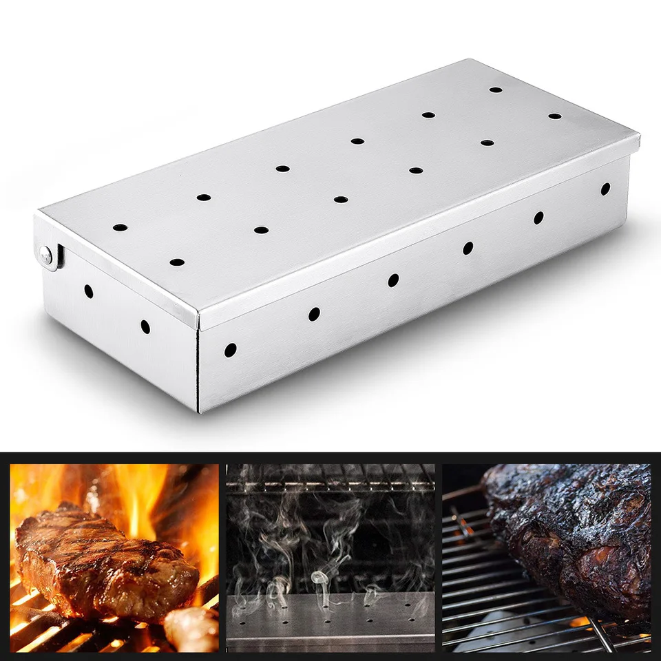 1pc z nehrdzavejúcej ocele BBQ Smoker Box Konečný grilovací príslušenstvo pre plynové a uhlie grilov - ideálne pre kempingové večierky BBQ