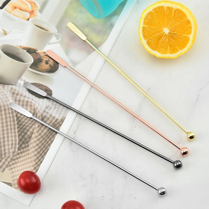 1PC z nehrdzavejúcej ocele Koktailový nápojový nápoj Mixér Bar pre miešanie tyčiniek Muddler naberák na panvice Swizzle Splače