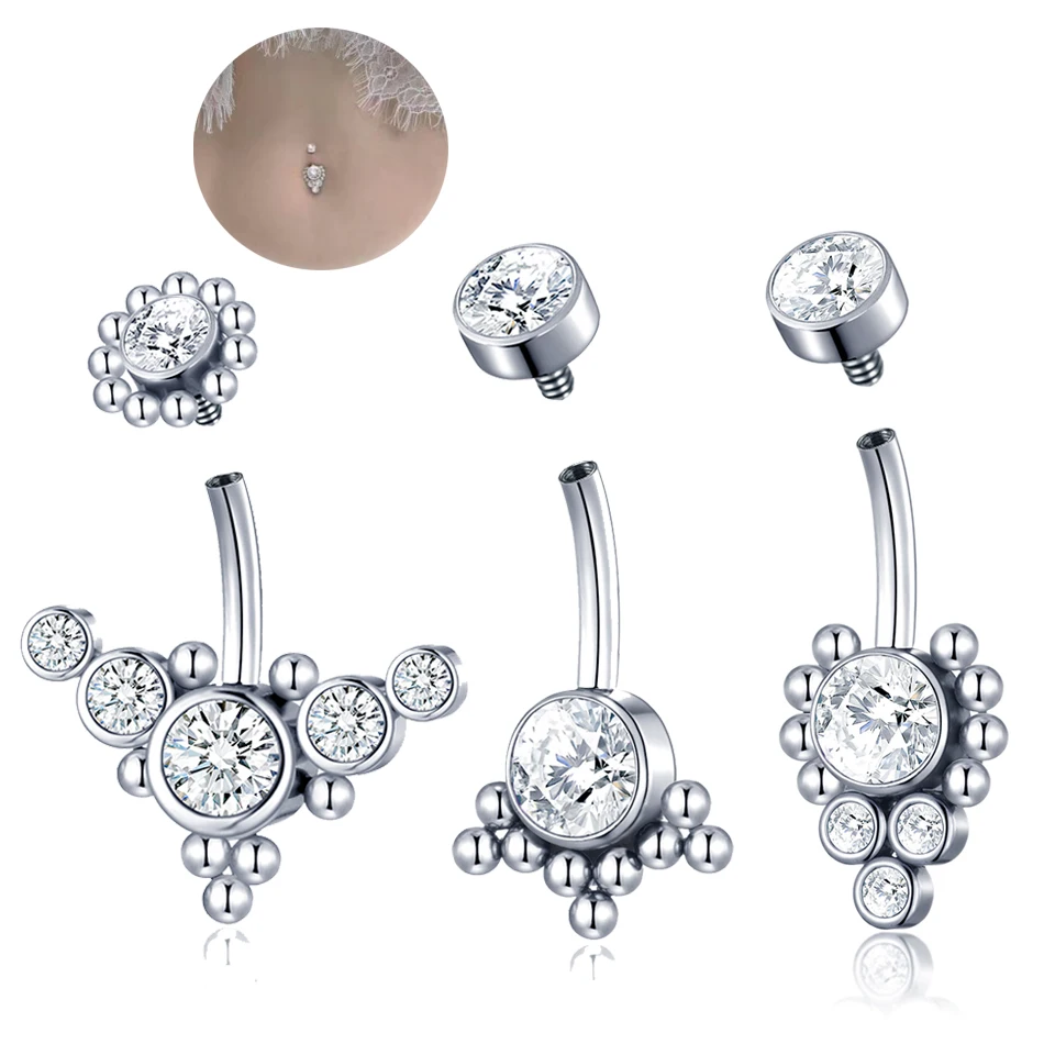 1pc z nehrdzavejúcej ocele pupok pupok s vnútorne závitom kryštálovej guľky brucho prsteň Sexy ženy tela tela Piercing šperky 14G