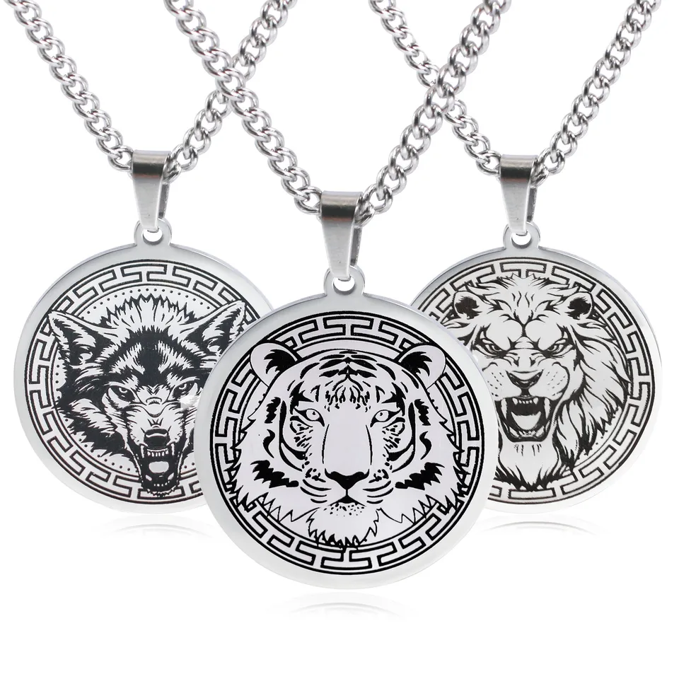 1PC z nehrdzavejúcej ocele pánske punk zvierat prívesok Choker náhrdelník Tiger Lion Wolf Bear Charms Sweater Reťazce náhrdelníky šperky darčeky