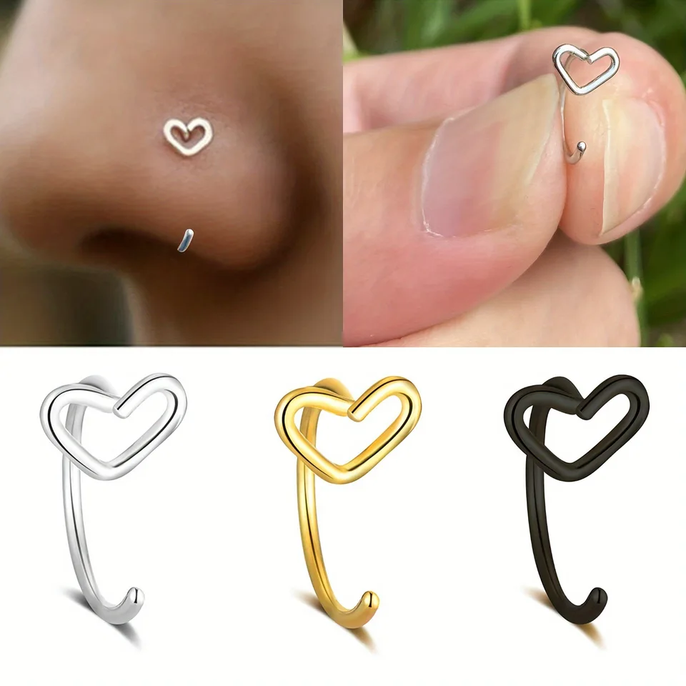 1pc z nehrdzavejúcej ocele Srdcové prstene prstene septum klikací segment segment prsteň kruhový nosový obruče chrupavka špirála náušnice tela Piercing šperky