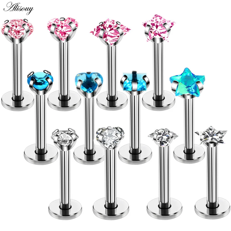 1pc z nehrdzavejúcej striebornej farby labret pery prsteň zirkon eloxovaný interne navletený hrotom monroe 16g tragus helix piercing uší