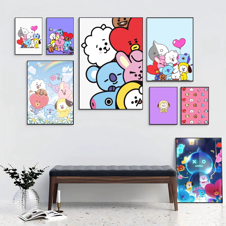 1PC zviera Kráľovstvo KPOP BT21 Plagát Self-spad s umením nepremokavá papierová nálepka kaviareň kaviareň Bar izba dekor