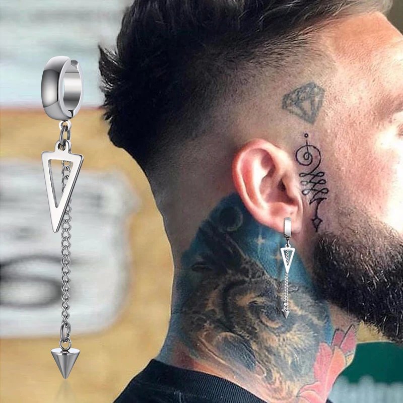 1PC Záväzok z nehrdzavejúcej ocele Prívesok pre náušnice pre mužov Geometria Dangle Dangle Long Tassel Unisex, ktoré nie je prepichujúce náušnice Punk šperky Darčeky