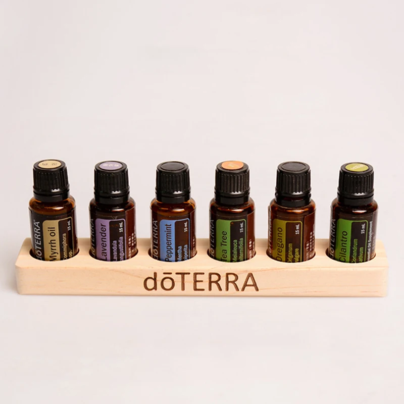 1PC éterický olej Drevené zobrazenie stojan 6 jamkového éterického oleja SKLADOVANIE HLASICKÝCH PRE DOTÁRANIE éterických olejov DOTERRA
