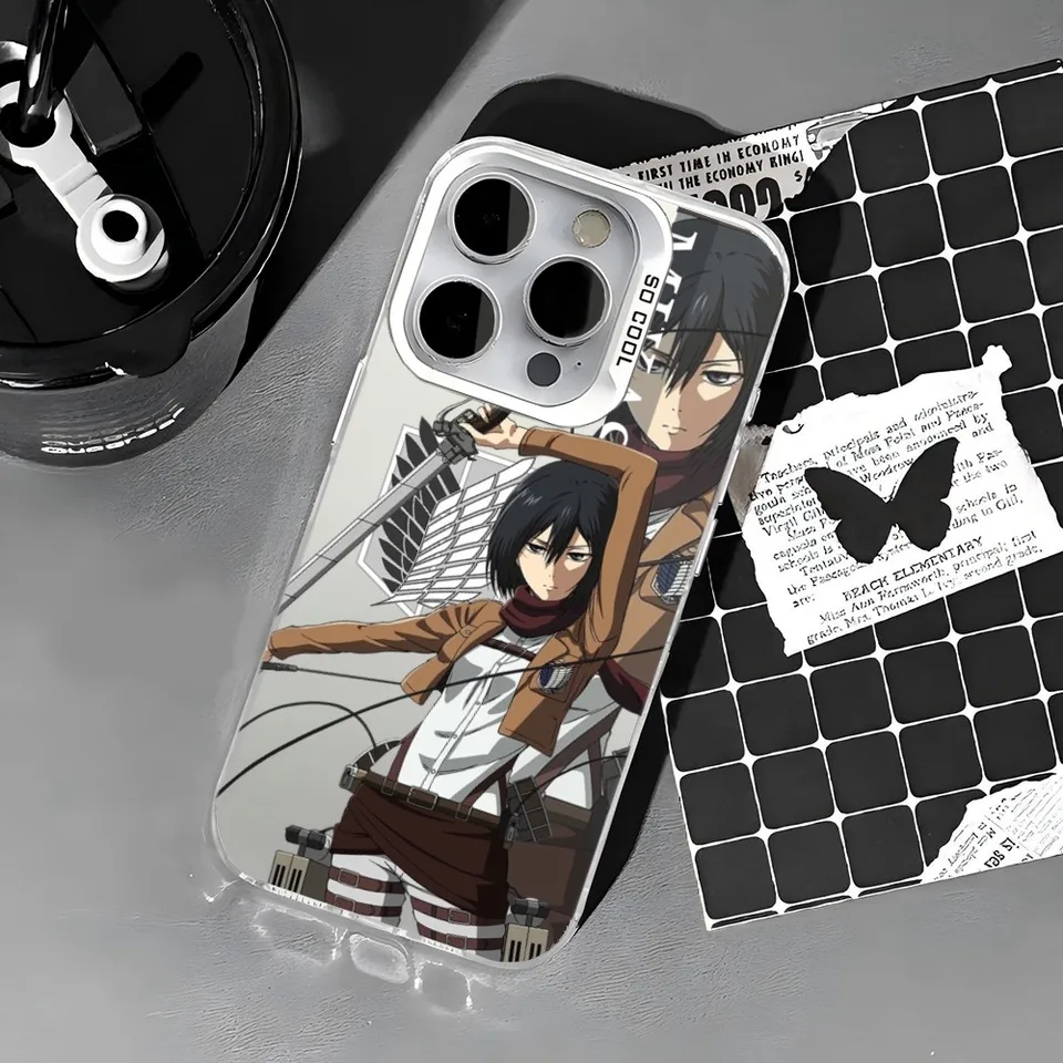 1pc útok na puzdro na telefón Titan-Mikasa IMD farebná strieborná škrupina pre iPhone 16 15 14 13 12 11 Pro Max Plus