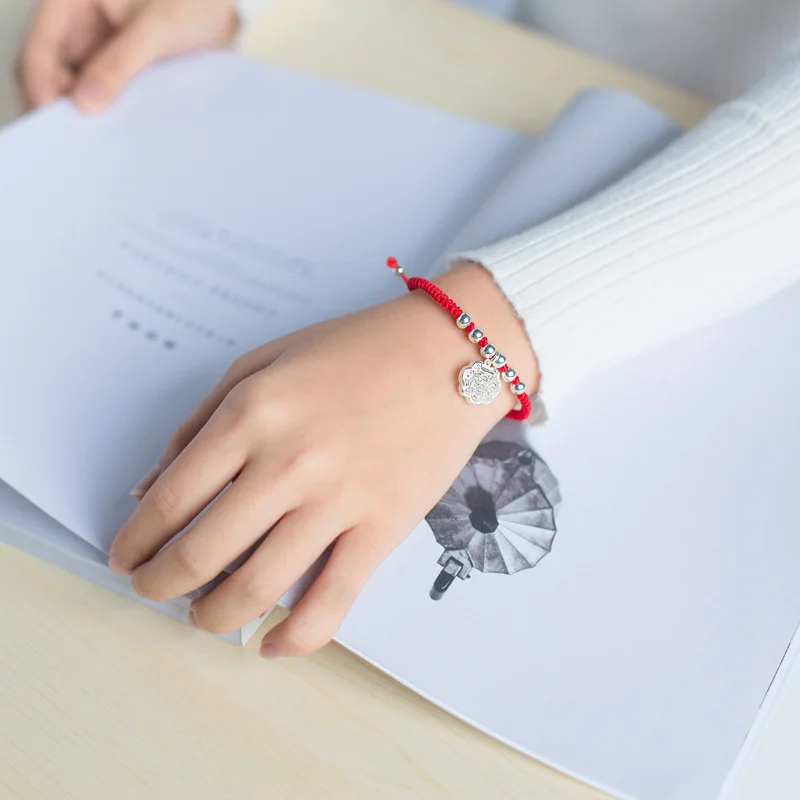 1pc/časť 925 Sterling strieborná ručne vyrábaná červené lano dlhovekosť zámku Lucky náramky 13-20 cm 15-22 cm šperky náramky dieťa/dospelí
