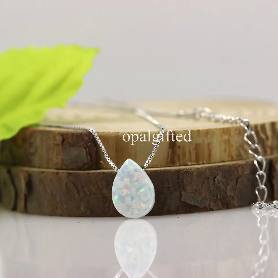 1pc / šarža 925 Sterling Silver Slp Drop / Hruškový náhrdelník opál OP17