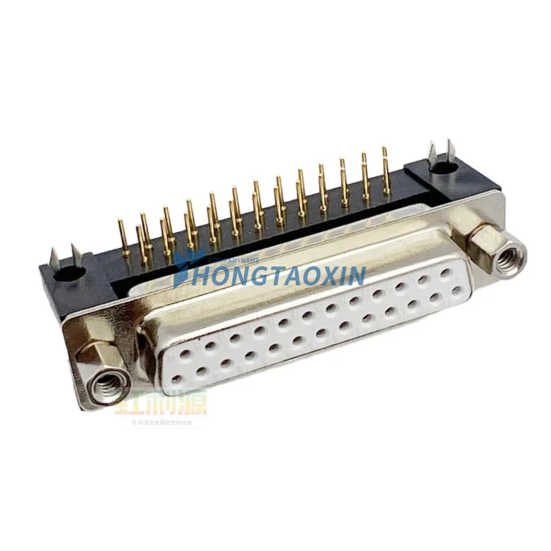 1pcs 3U Zlaté tuhé tuhé 1ks DB25 Samice/samec MONT MONT DUP D-SUB 25-kolíkový konektor PCB RS232 konektor 90 stupňov ohybu DR25