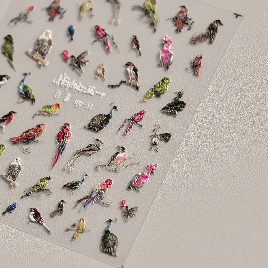 1pcs 5D reliéfne nálepky na nechty Parrot Čínsky vták Chrysanthemum kvet Self Adhesive na nechty na nechty dekorácie nálepky Diy