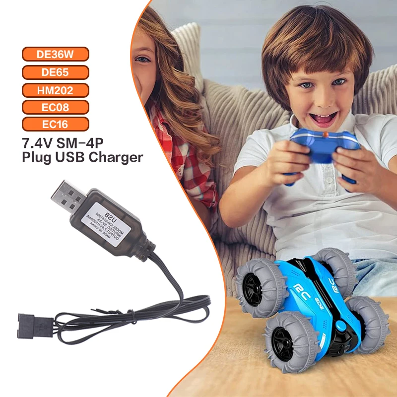 1pcs 7.4v SM-4P zástrčka USB nabíjačka pre DE36W DE65 HM202 EC08 EC16 RC CAR M416 Elektrický gélový guľový nabíjačka Blaster