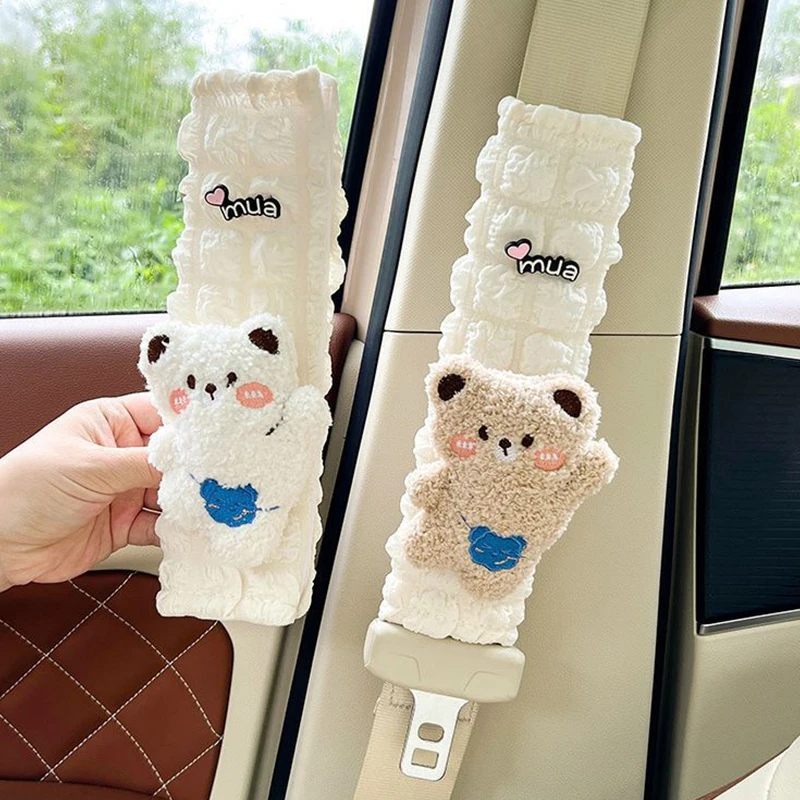 1pcs autosedačky pásové pásové pokrytie ramena pre dievčatá Delication Cute Puff Animals Cover Cover Cover Decoration Dodávky automobilových príslušenstiev