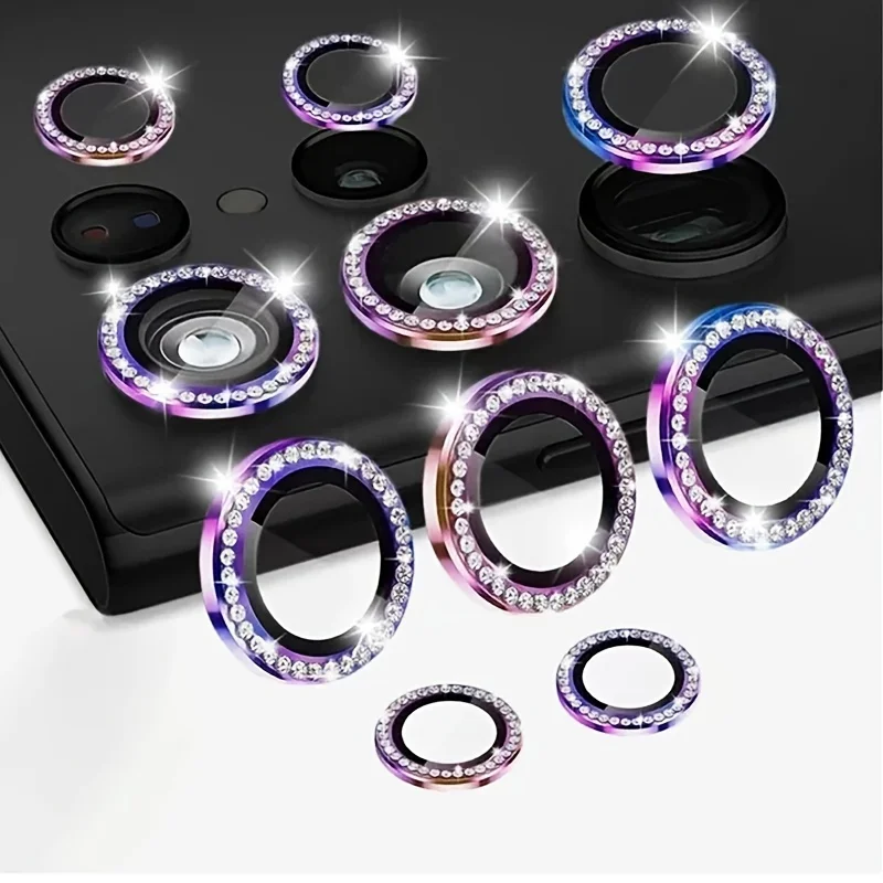 1pcs bling diamant sklenené sklenené chrániče šošovky pre puzdro pre Samsung Galaxy S24 Ultra S23 S22 Fe Plus Ultra Lans Cap Locator