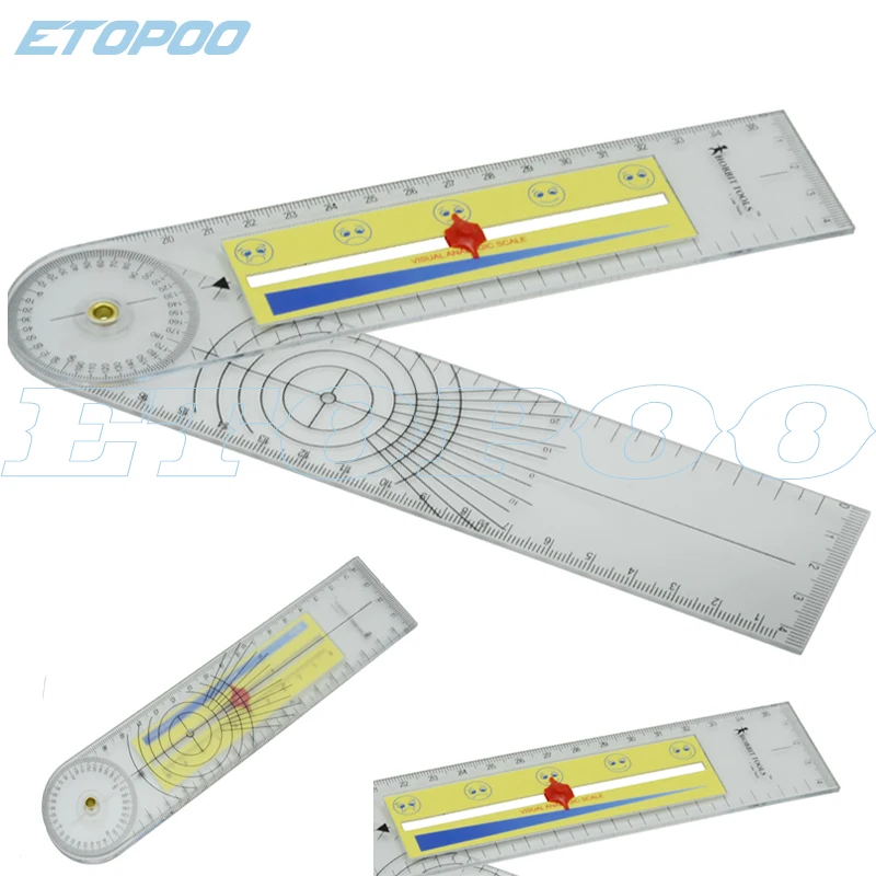 1pcs bolesti v mierke pravítko bolesti bolesti VAS VAS Testovanie Scale Pravítko 2 IN1 bolesť goniometra spinálneho goniómového svalového merania Nástroje