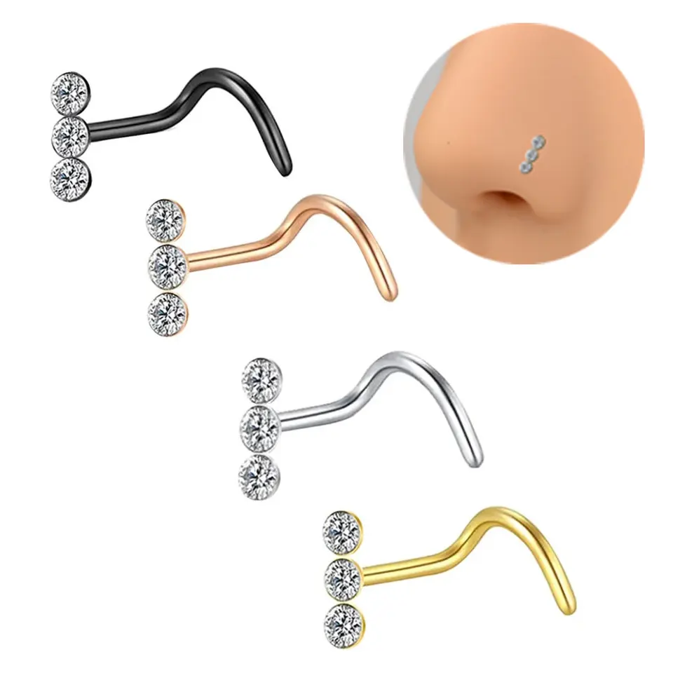 1pcs chirurgický oceľový kryštálový nos Piercing Rings and Studs Nose Stud L Shat Lyd zirkónový prsteň Indický štýl Piercing šperky Nariz