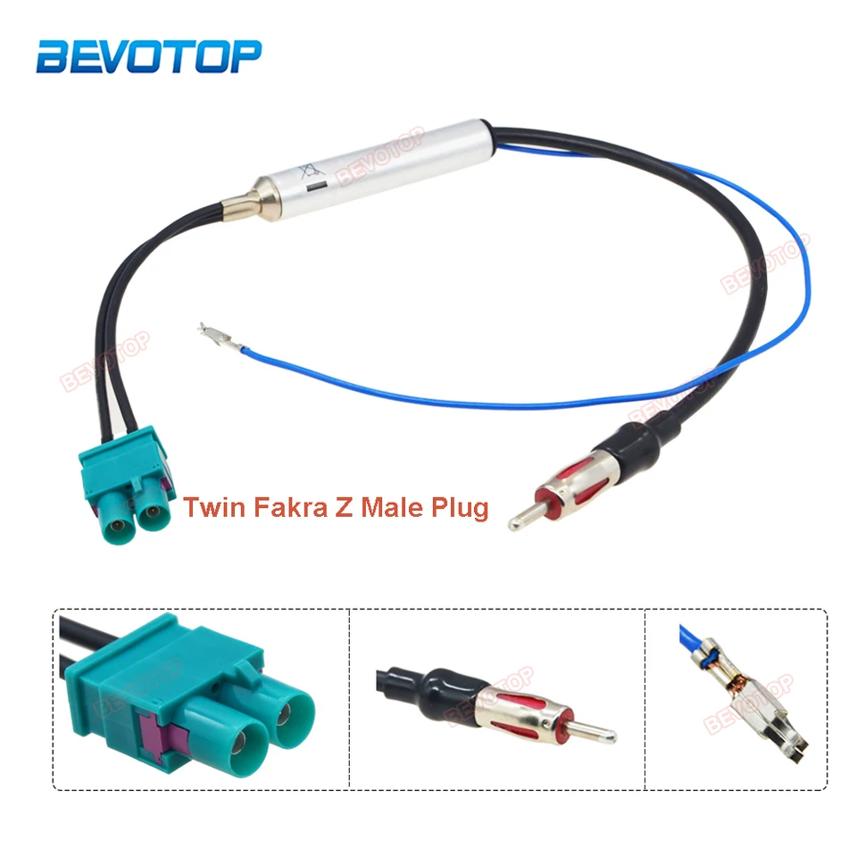 1pcs dvojča Fakra Z Mužská zástrčka k din mužské auto rádio anténa AM/FM Audio Radio Signal Zosilňovač RG174 Kábel pre VW Audi Skoda